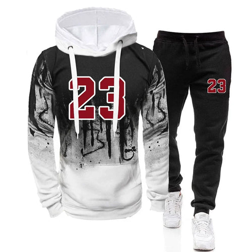 Komplettes Herren-Trainingsanzug-Set mit Grafikprint in Weiß, Hoodie und Jogginghose
