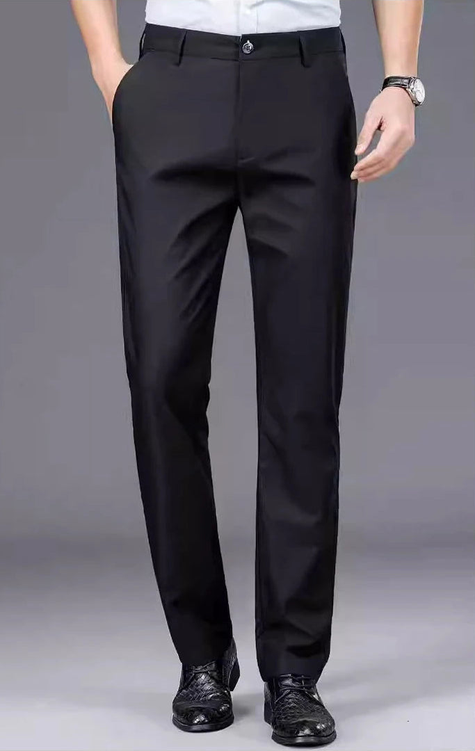 Men's 4-way stretch dress pants, quick dry, black, full length front view