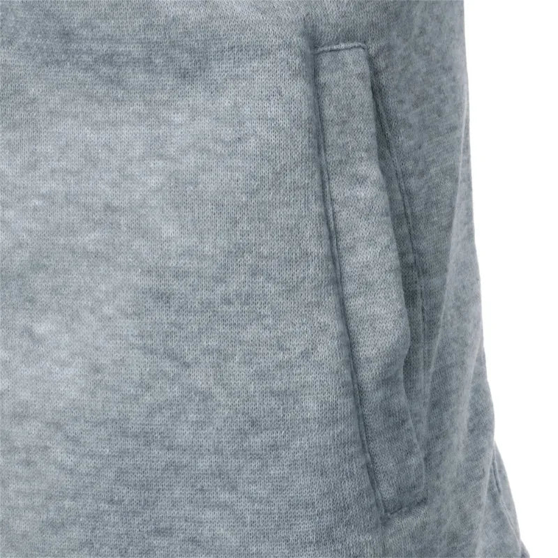 Men's baseball style autumn jacket in light gray heathered fabric - side pocket closeup detail showing texture and stitching
