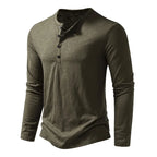 Men's slim fit long sleeve cotton Henley shirt, army green, front view