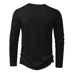 Men's slim fit long sleeve cotton Henley shirt, black, back view