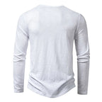Men's slim fit long sleeve cotton Henley shirt, white, back view