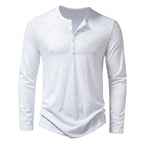 Men's slim fit long sleeve cotton Henley shirt, white, front view