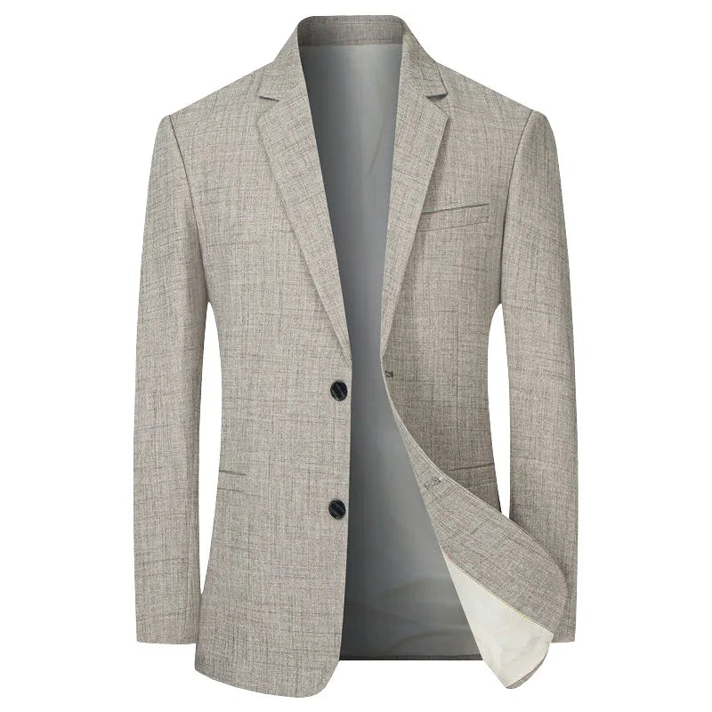 Men's slim fit single breasted blazer, cotton-polyester blend, light gray, front view