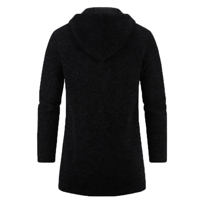 Men's full-zip hoodie in black - long sleeve polyester sweatshirt with hood, back view