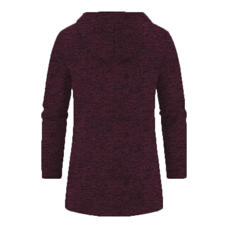 Men's full-zip hoodie in burgundy with hood - long sleeve polyester sweatshirt, back view