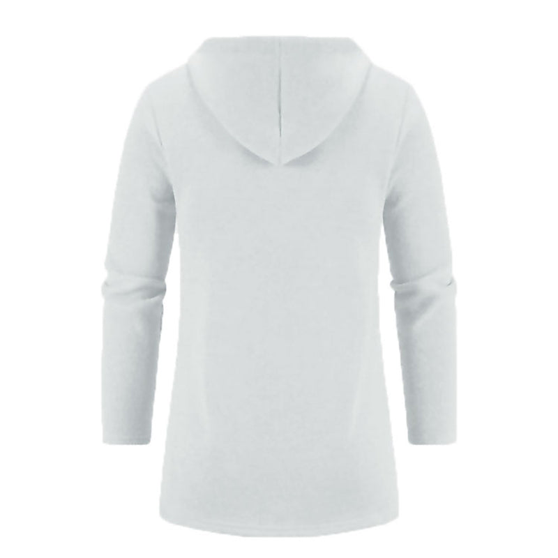 Men's full-zip hoodie in white with hood - long sleeve polyester sweatshirt, back view