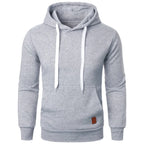 Men's lightweight light gray melange drawstring pullover hoodie with kangaroo pocket, front side view on white background