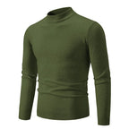 Men's oversized mock neck sweater in army green, front view with ribbed cuffs and hem