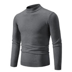 Men's oversized mock neck sweater in gray, front view with ribbed cuffs and hem