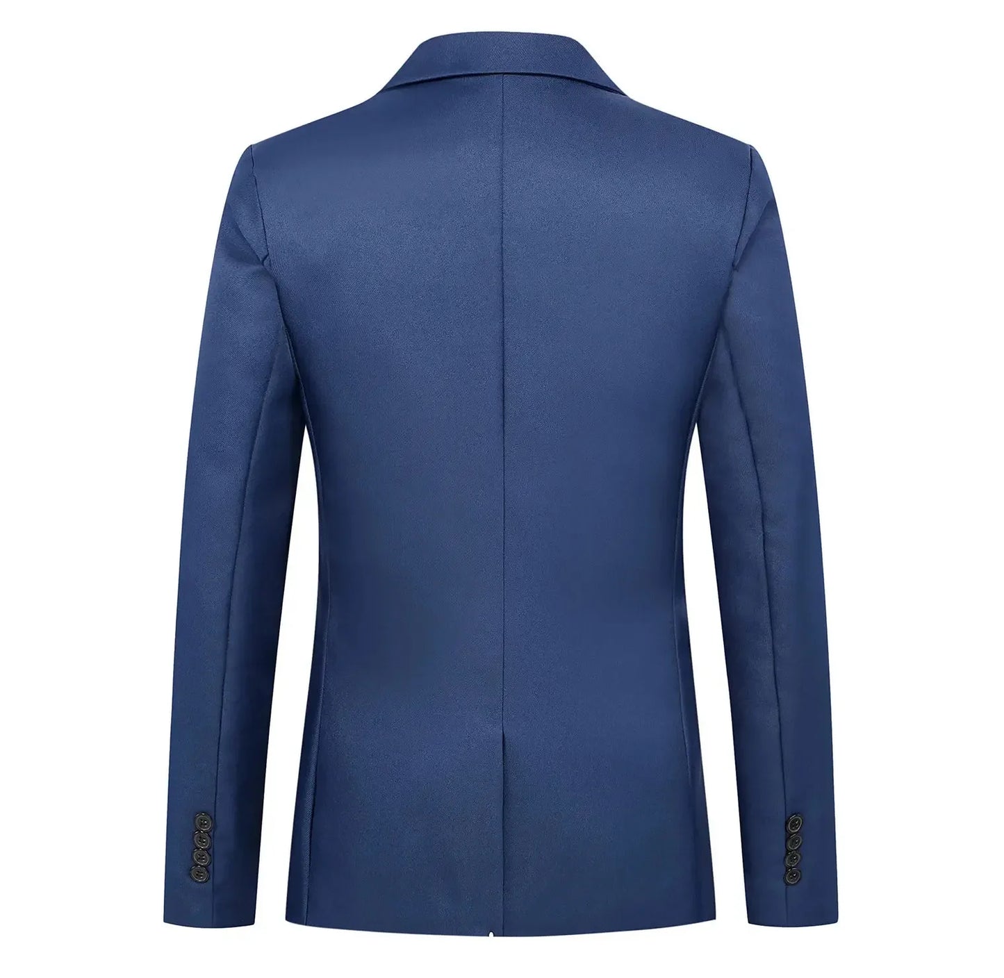 Men's slim fit blazer single button blue - back view, slim cut with center vent