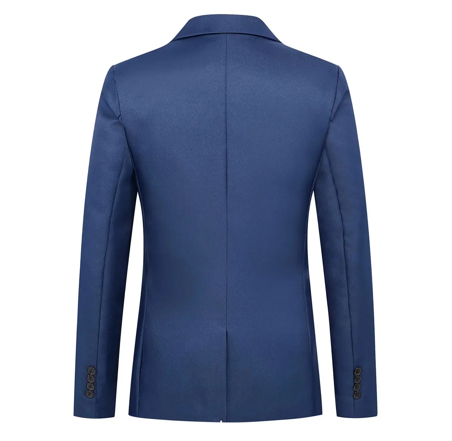 Men's slim fit blazer single button blue - back view, slim cut with center vent