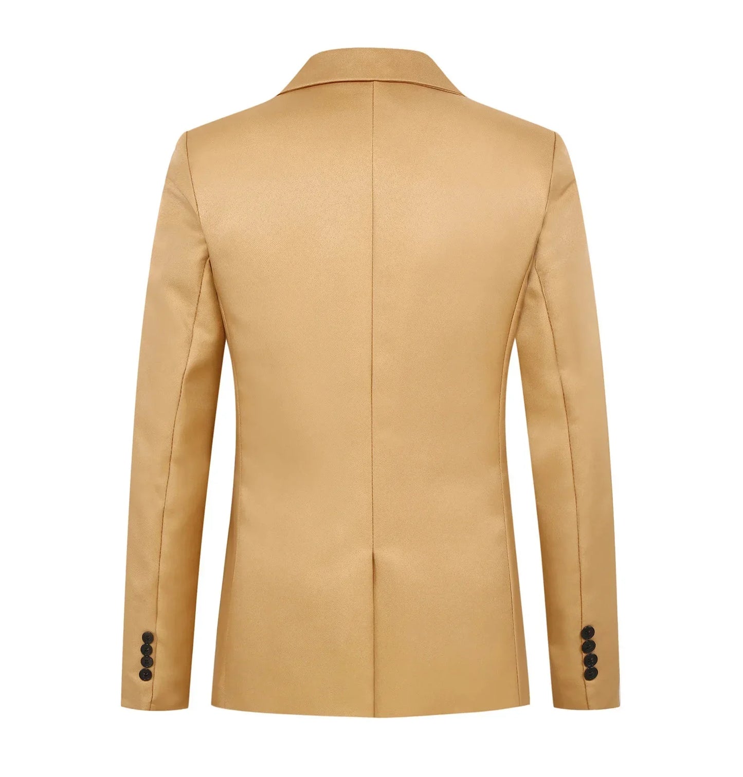 Men's slim fit blazer single button khaki beige - back view, slim cut with center vent