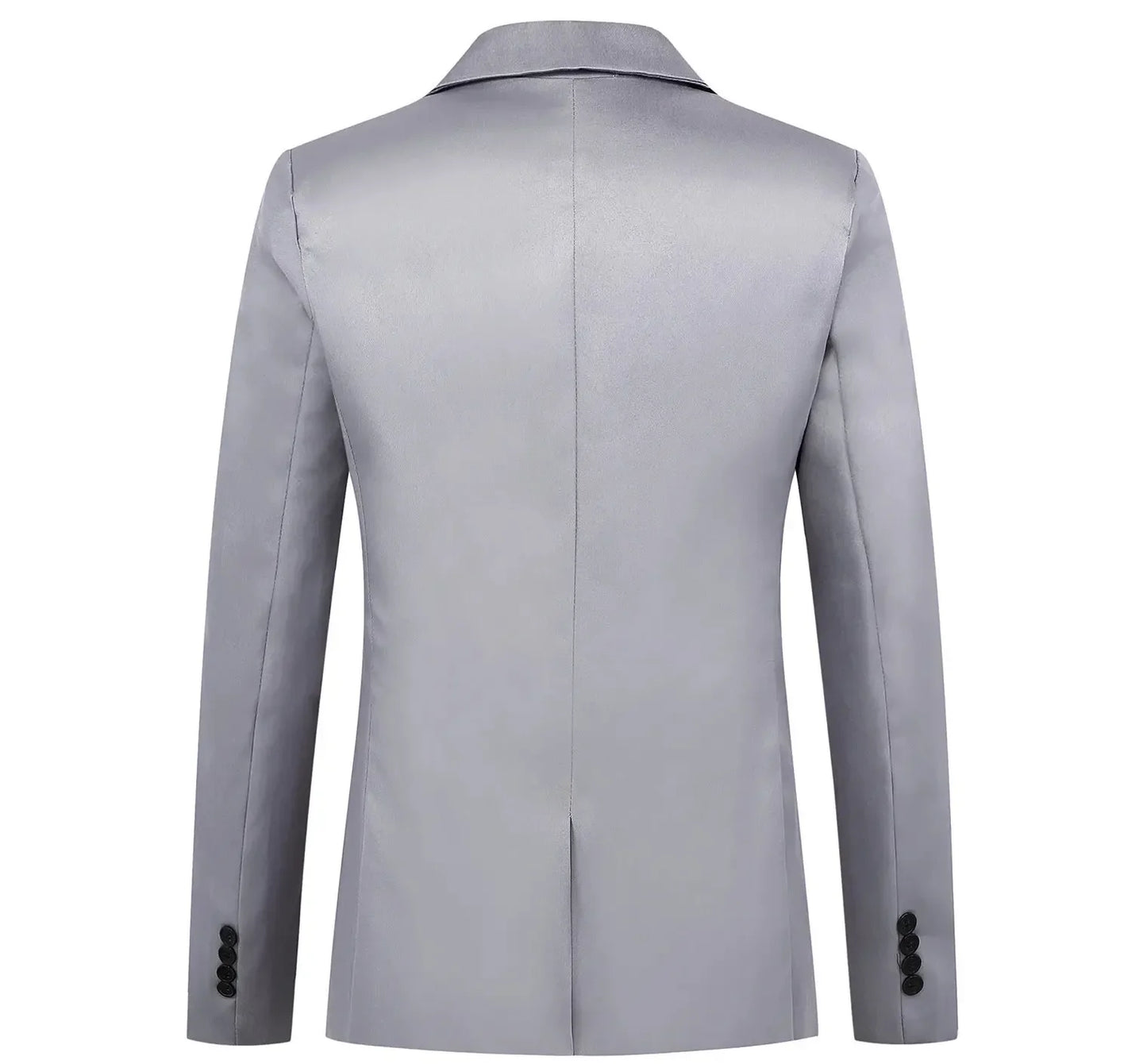 Men's slim fit blazer single button light gray - back view, slim cut with center vent