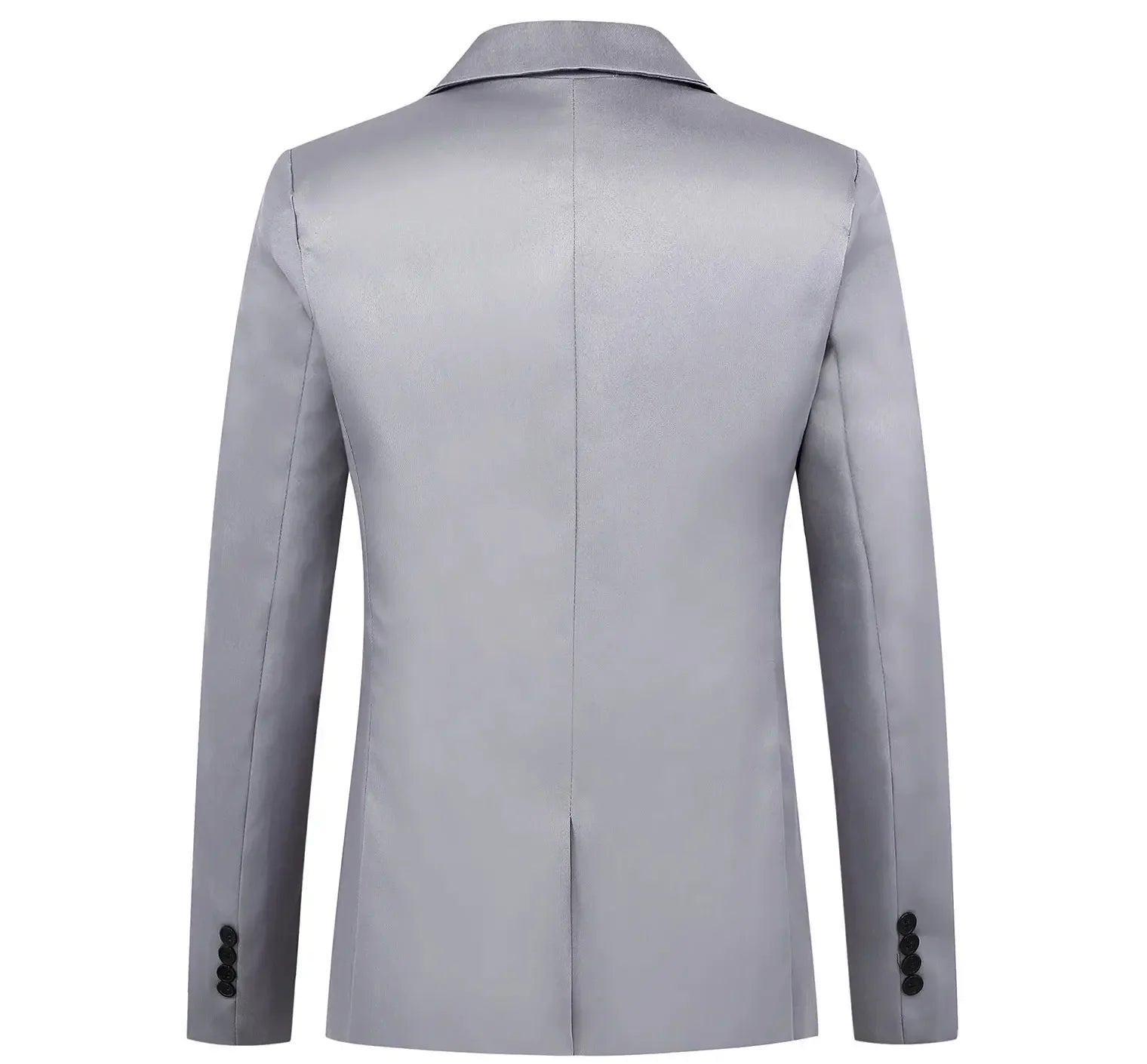 Men's slim fit blazer single button light gray - back view, slim cut with center vent