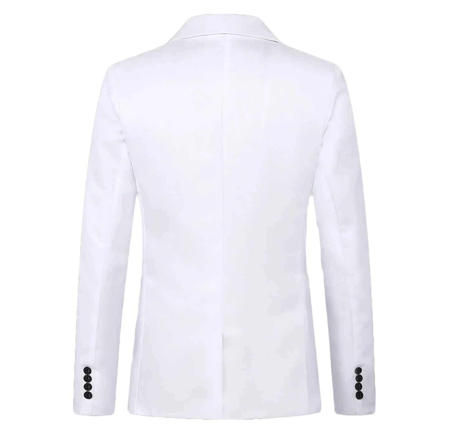 Men's slim fit blazer single button white - back view, slim cut with center vent