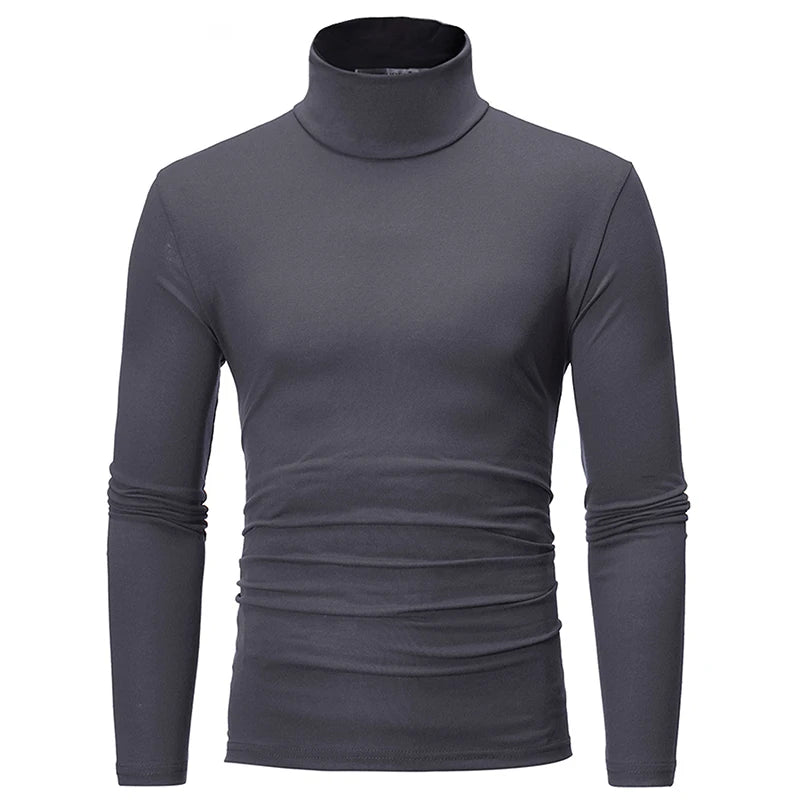 Men's thermal base layer turtleneck long sleeve top, dark gray, slim fit, front view