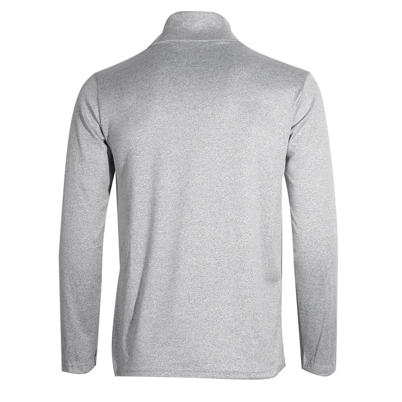 Men's thermal base layer turtleneck long sleeve top, light gray, back view