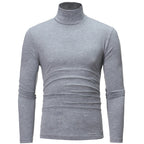 Langärmeliges Herren-Thermo-Baselayer-Shirt mit Rollkragen, Hellgrau, Slim Fit, Vorderansicht