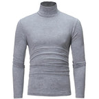 Langärmeliges Herren-Thermo-Baselayer-Shirt mit Rollkragen, Hellgrau, Slim Fit, Vorderansicht