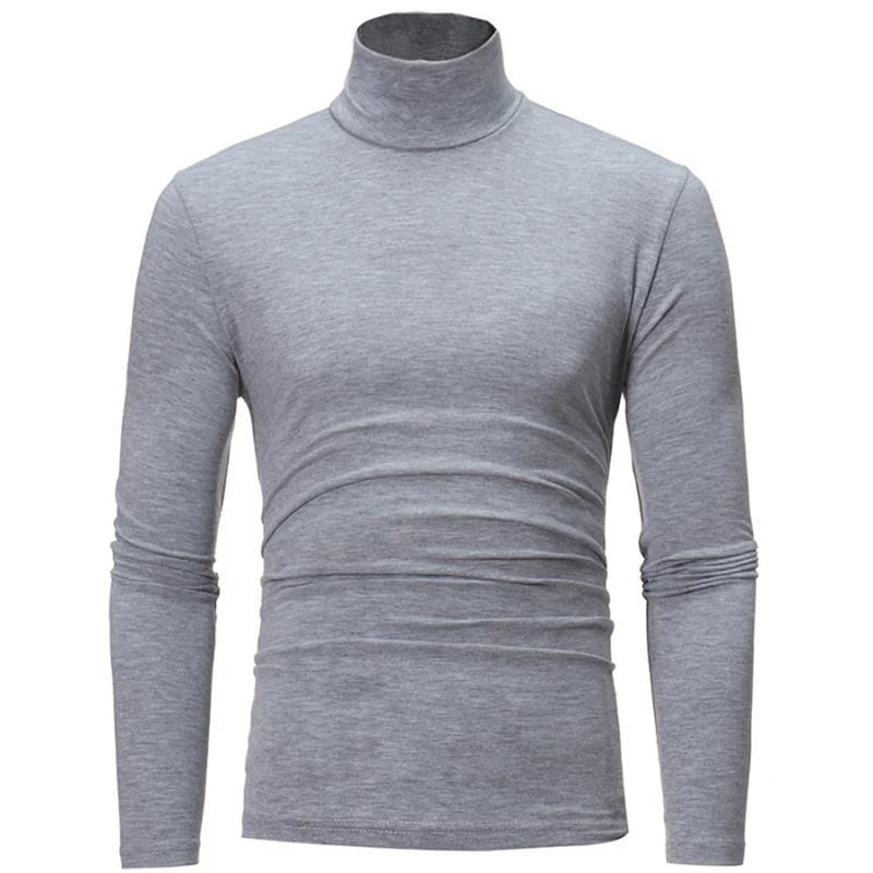 Men's thermal base layer turtleneck long sleeve top, light gray, slim fit, front view