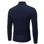 Langärmeliges Herren-Thermo-Baselayer-Shirt mit Rollkragen, Marineblau, Slim Fit, Rückansicht