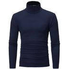 Langärmeliges Herren-Thermo-Baselayer-Shirt mit Rollkragen, Marineblau, Slim Fit, Vorderansicht