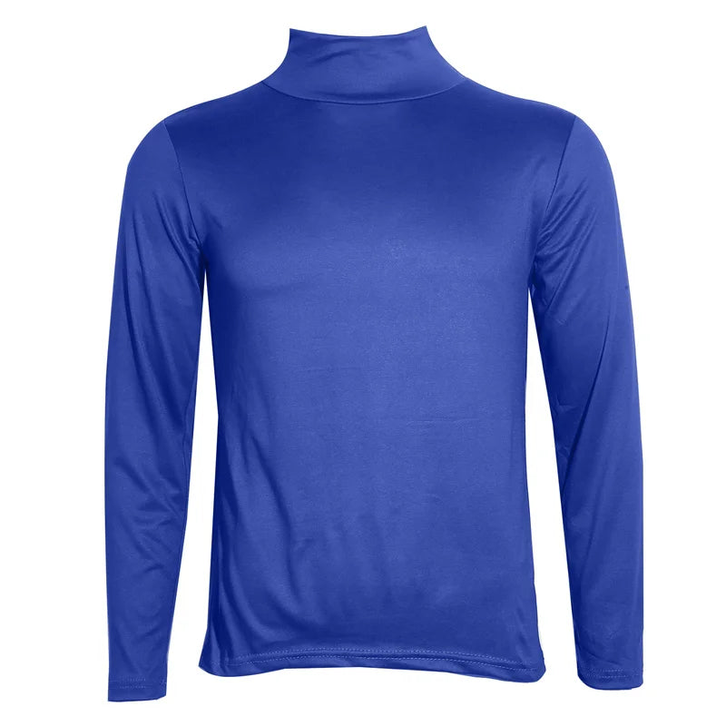 Men's thermal base layer turtleneck long sleeve top, royal blue, slim fit, front view