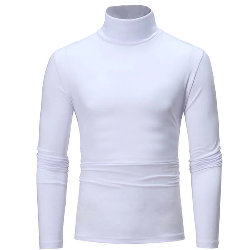 Men's thermal base layer turtleneck long sleeve top, white, slim fit, front view