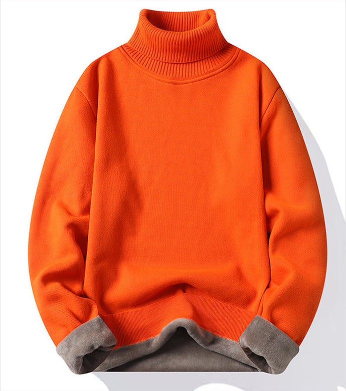 Men's orange premium turtleneck sweater warm knitted pullover winter casual wear
