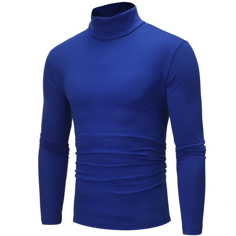 Men's royal blue thermal underwear turtleneck long sleeve base layer shirt front view white background