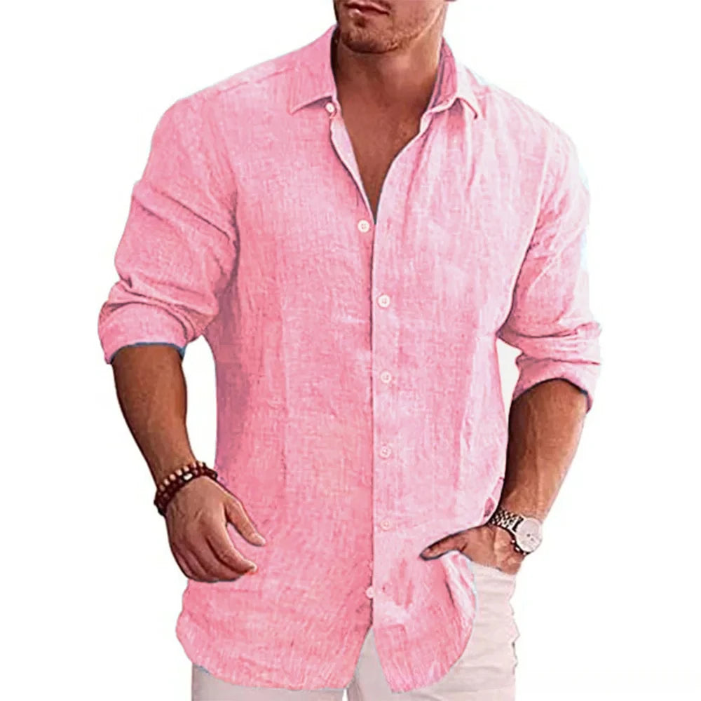 Men's Cotton Linen Shirt - Long Sleeve Casual Autumn Premium