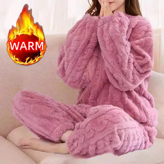 Women's Winter Pajama Set - Long Sleeve Top and Elastic Waist Pants