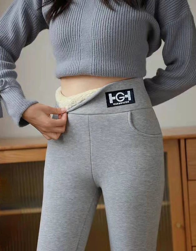 Winter Fleece Lined Leggings for Women - High Waist Thermal Pants with Pockets