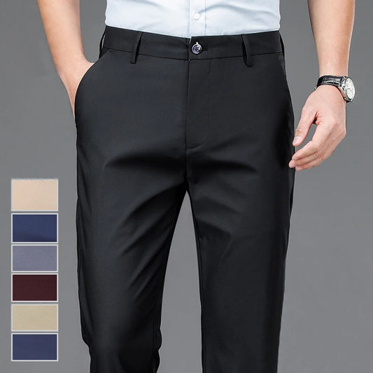 Men's black stretch dress pants smart casual office trousers quick dry front view