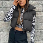 Gilet matelassé court femme, noir – vue de face