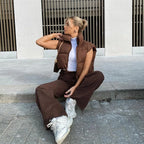 Gilet matelassé court femme, marron – idée de tenue