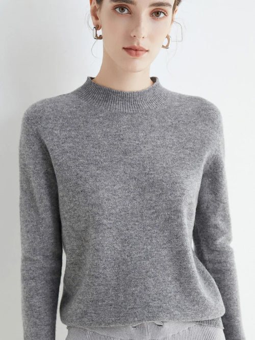 Damenpullover mit Stehkragen, weicher Strick, Grau, Vorderansicht