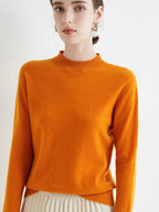Damenpullover mit Stehkragen, weicher Strick, Orange, Vorderansicht
