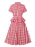 Rot-weiß kariertes Damen-A-Linien-Kleid mit Schleife in der Taille, Rückansicht