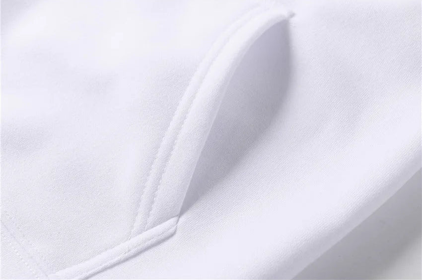 Close-up of white hoodie tracksuit premium fleece fabric with stitching detail