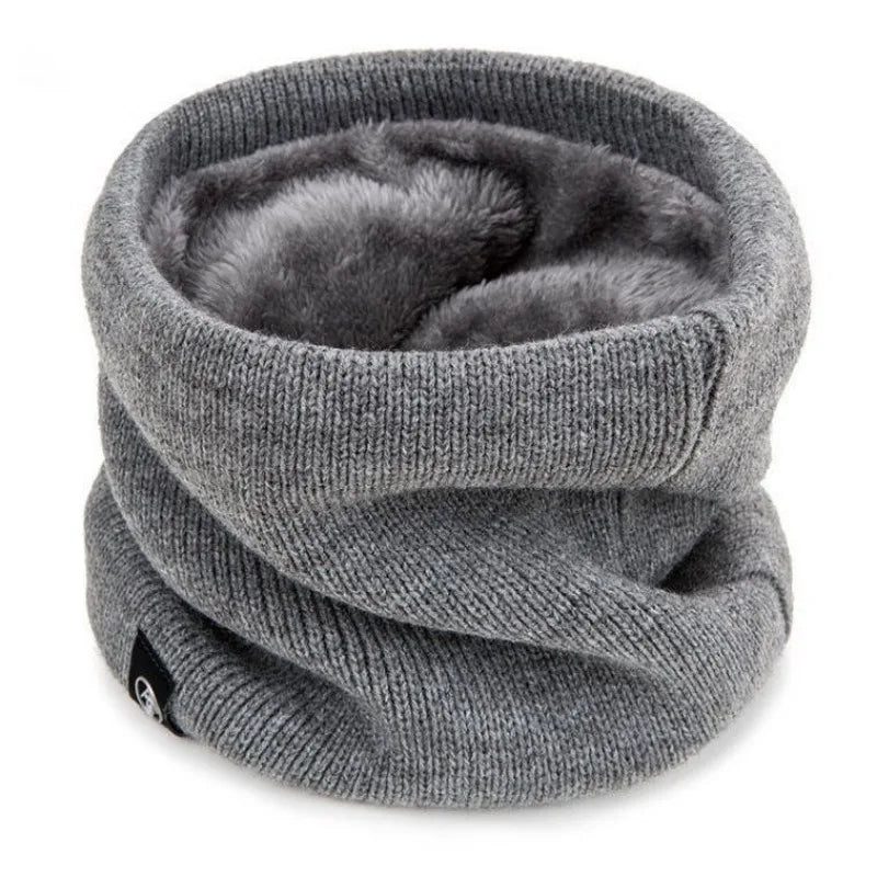 Cache-cou en tricot doublé de polaire, gris, vue de profil