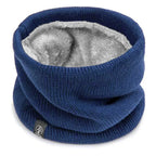 Cache-cou en tricot doublé de polaire, bleu marine, vue de profil