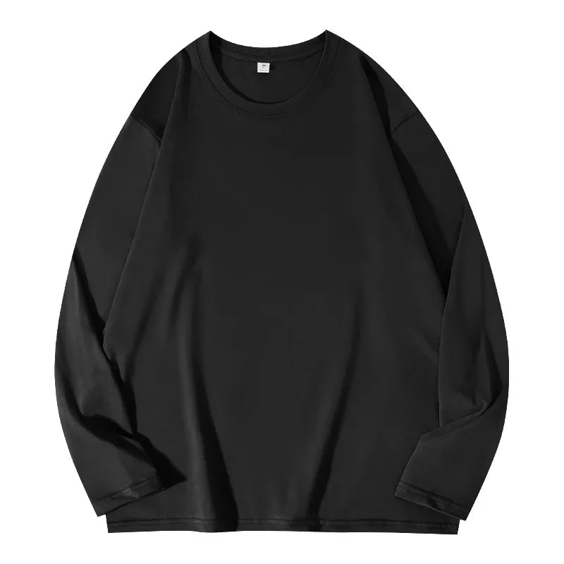 Herren Langarmshirt aus schwerer Baumwolle in Schwarz mit Rundhalsausschnitt