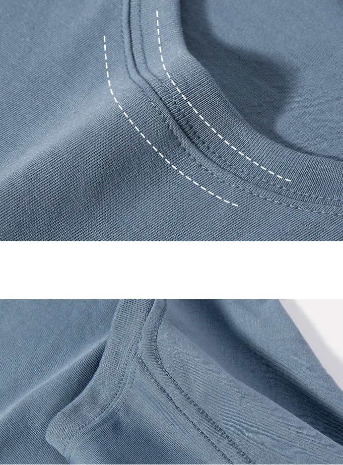 Detailansicht der Kragennaht des Langarm-T-Shirts
