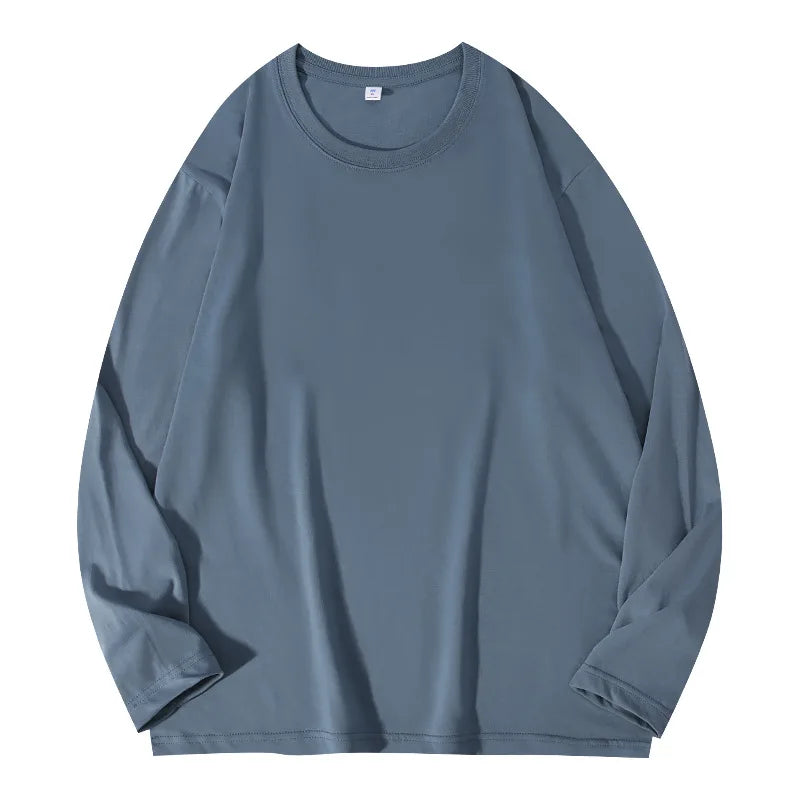 Herren Langarmshirt aus schwerer Baumwolle in Graublau mit Rundhalsausschnitt