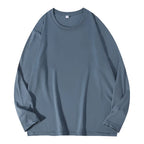 Herren Langarmshirt aus schwerer Baumwolle in Graublau mit Rundhalsausschnitt