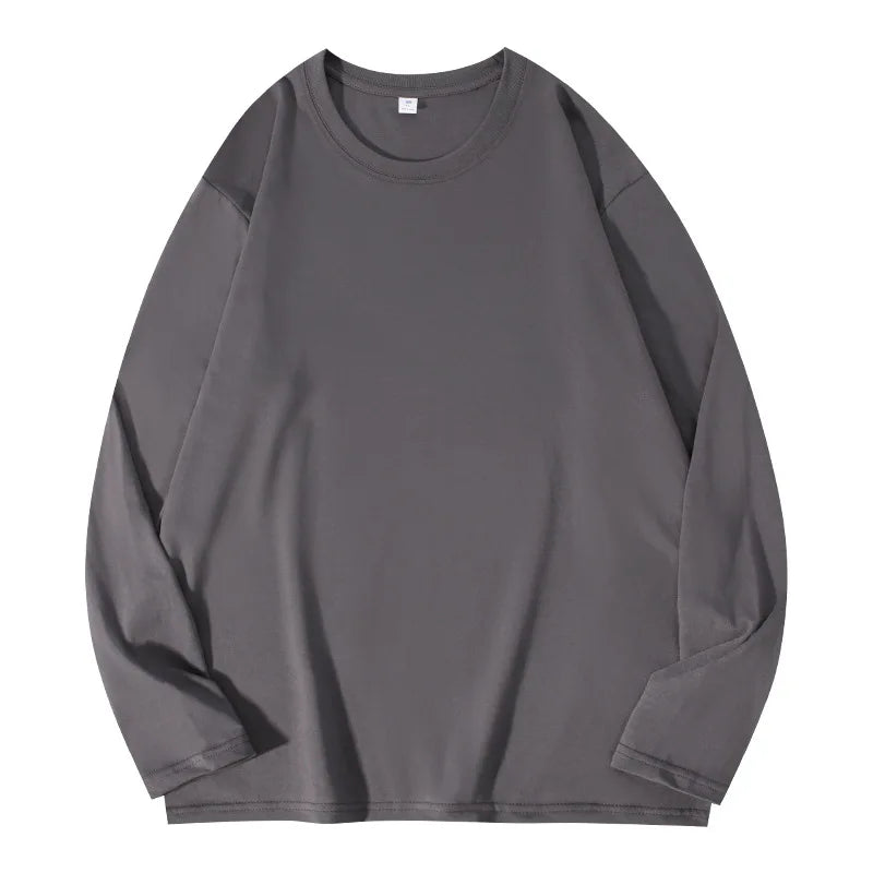 Herren Langarmshirt aus schwerer Baumwolle in Grau mit Rundhalsausschnitt