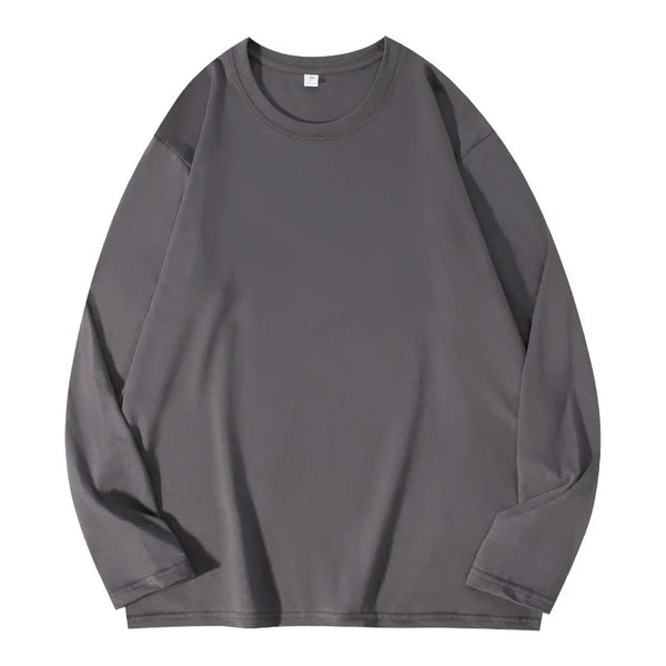 Men's heavyweight cotton long sleeve T-shirt in gray with crew neck