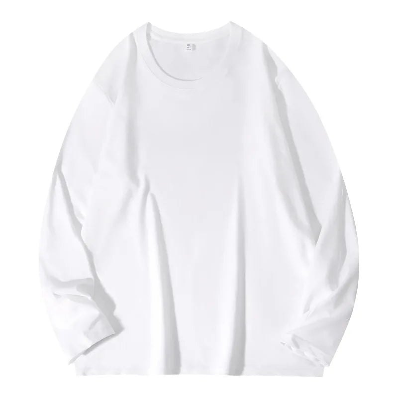 Herren Langarmshirt aus schwerer Baumwolle in Weiß mit Rundhalsausschnitt